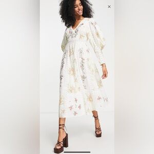 ASOS Floral Embroidered White Midi Dress